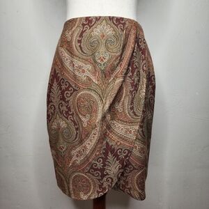 Vintage 90s EPISODE Wool Paisley Faux Wrap Skirt Size 6